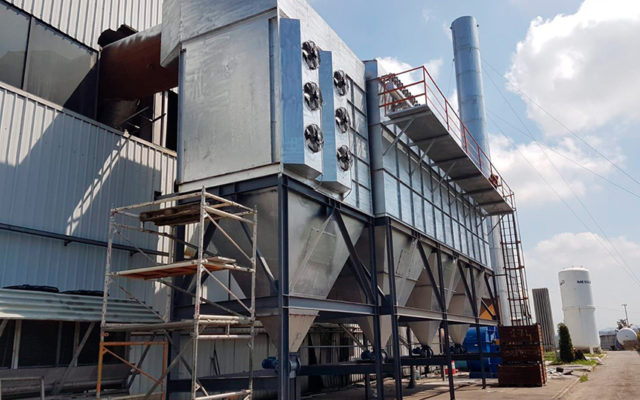 An exhaust gas filtration system with a capacity of 100,000 nm3/h of a non-ferrous scrap recycling workshop